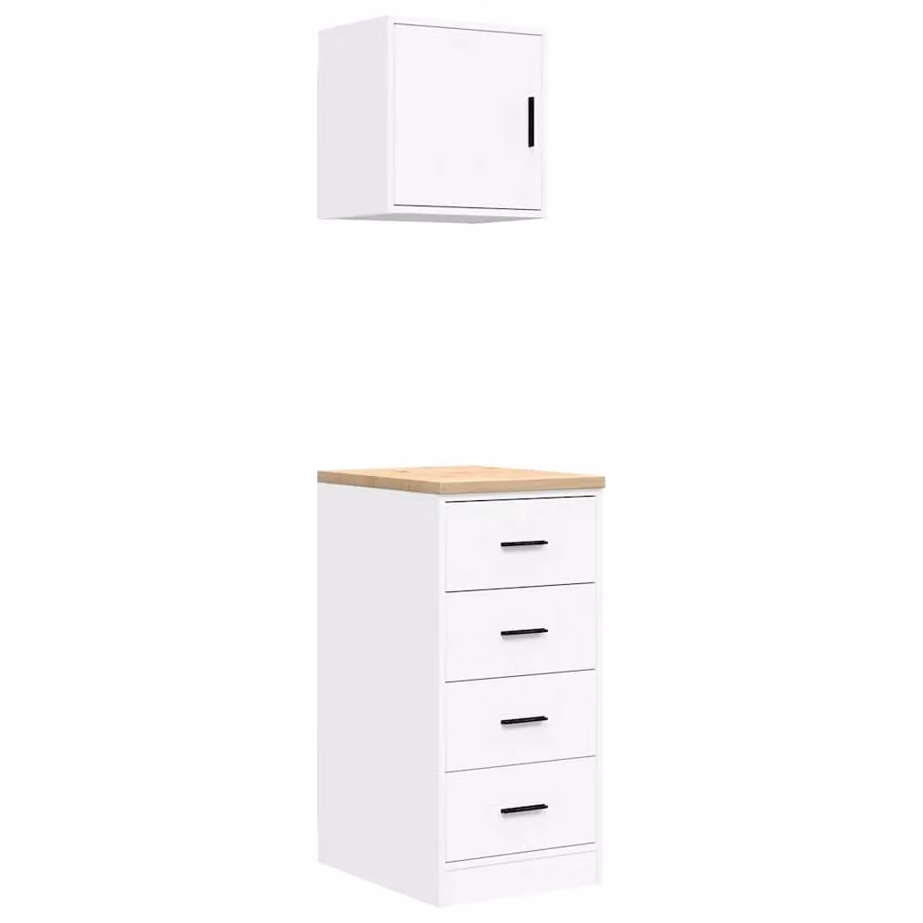 Berkfield Home Set of 2 White Wall Mounted Garage and Workshop Cabinets in Engineered Wood