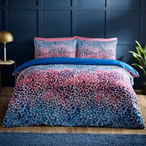 Catherine Lansfield Satin Animal Print Single Duvet Cover Set with Pillowcase, Petrol/Multicolour, Duvet Cover: 135 x 200 cm, Pillowcase: 50 x 75 cm