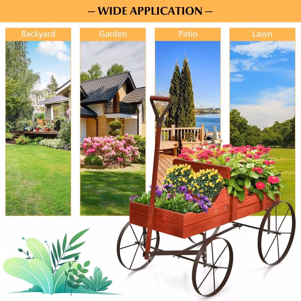 Costway Garden Wagon Planter with 2 Planting Sections in Red – 6