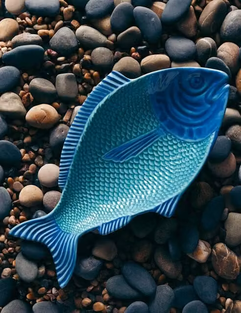 M&S Blue Mix Fish Picnic Serving Platter in Melamine and Ceramic