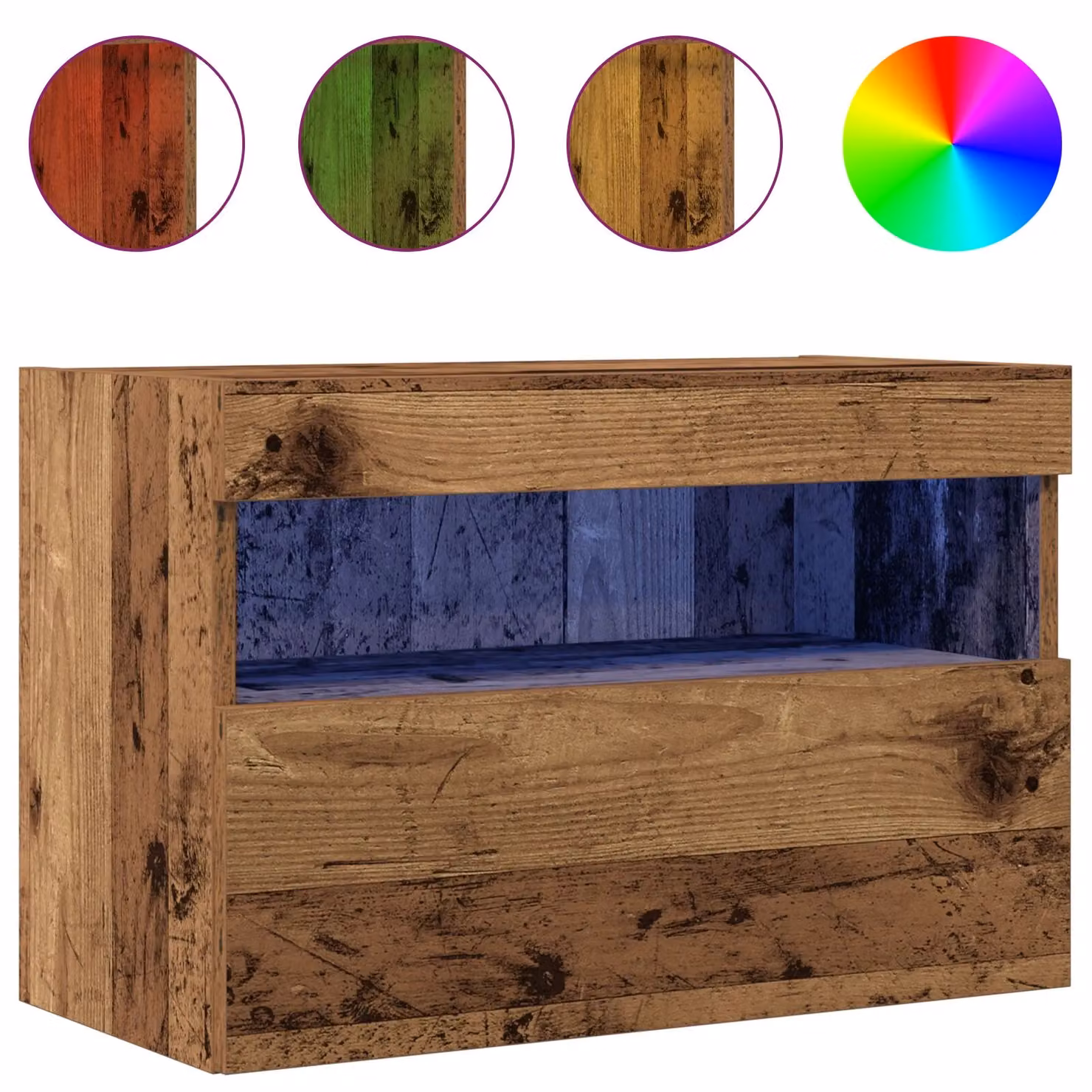 Berkfield Home Wall Mounted TV Cabinet with LED Lighting in Brown Rustic Wood, W/D/H: 60 x 30 x 40 cm – 3