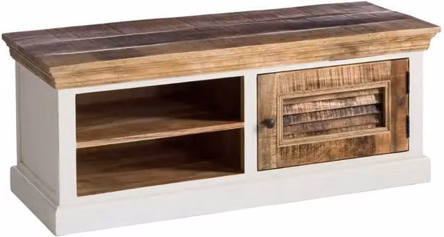 IH Design Bianco Wood Shoe Rack in Light Brown and White Mango Wood