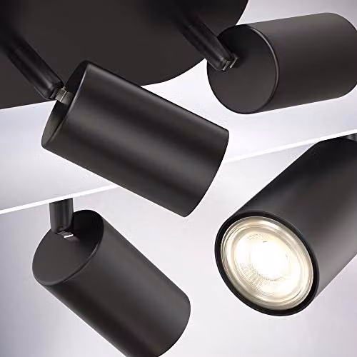 B.K.Licht Black Metal Ceiling Spotlight Bar with 4 Adjustable GU10 Sockets – 4
