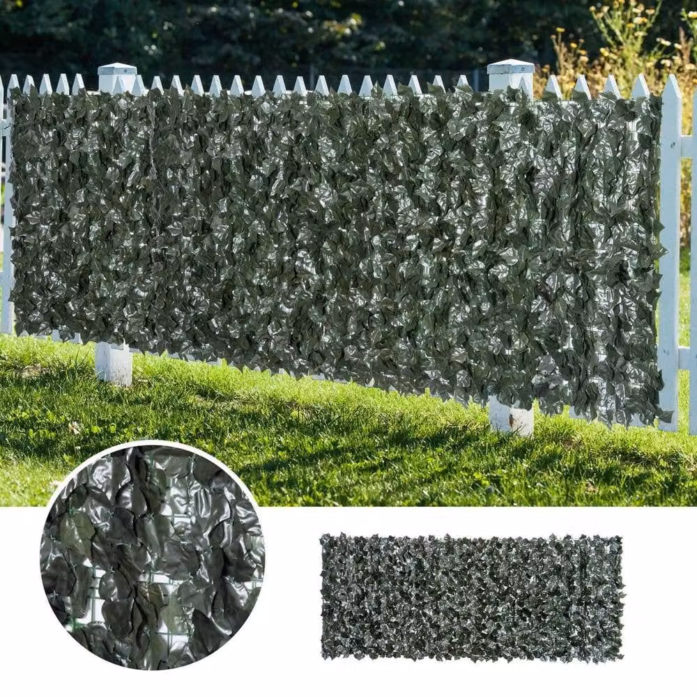 KORVIXA Set of 2 Artificial Leaf Hedge Screen Fence Panels in Green, W/H: 100 x 100 cm – 3