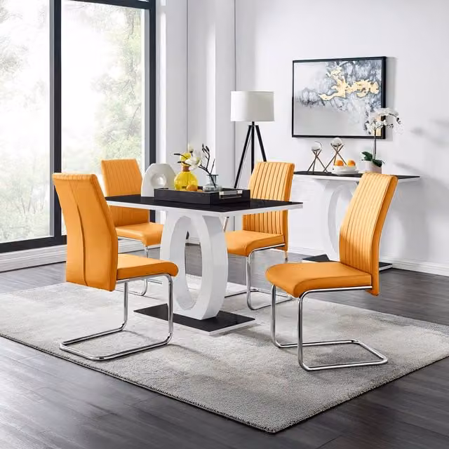 FurnitureboxUK Giovani Glass Dining Table and Four Lorenzo Chairs Set in Yellow and Black