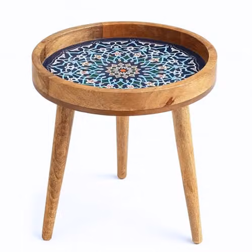 Hartsmede Marrakesh Round Mango Wood Side Table with Blue Glossy Enamel Top, W/D/H: 38 x 38 x 45.72 cm – 7