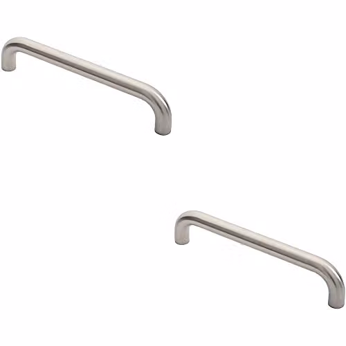 Loops 2 Pack Round D Bar Pull Handles in Brushed Silver Stainless Steel, Fixing Centres: 300 mm