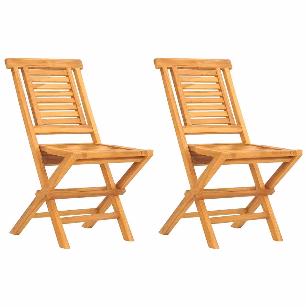 Berkfield Home Set of 2 Folding Garden Chairs in Brown Solid Teak Wood, W/D/H: 47 x 63 x 90 cm – 2