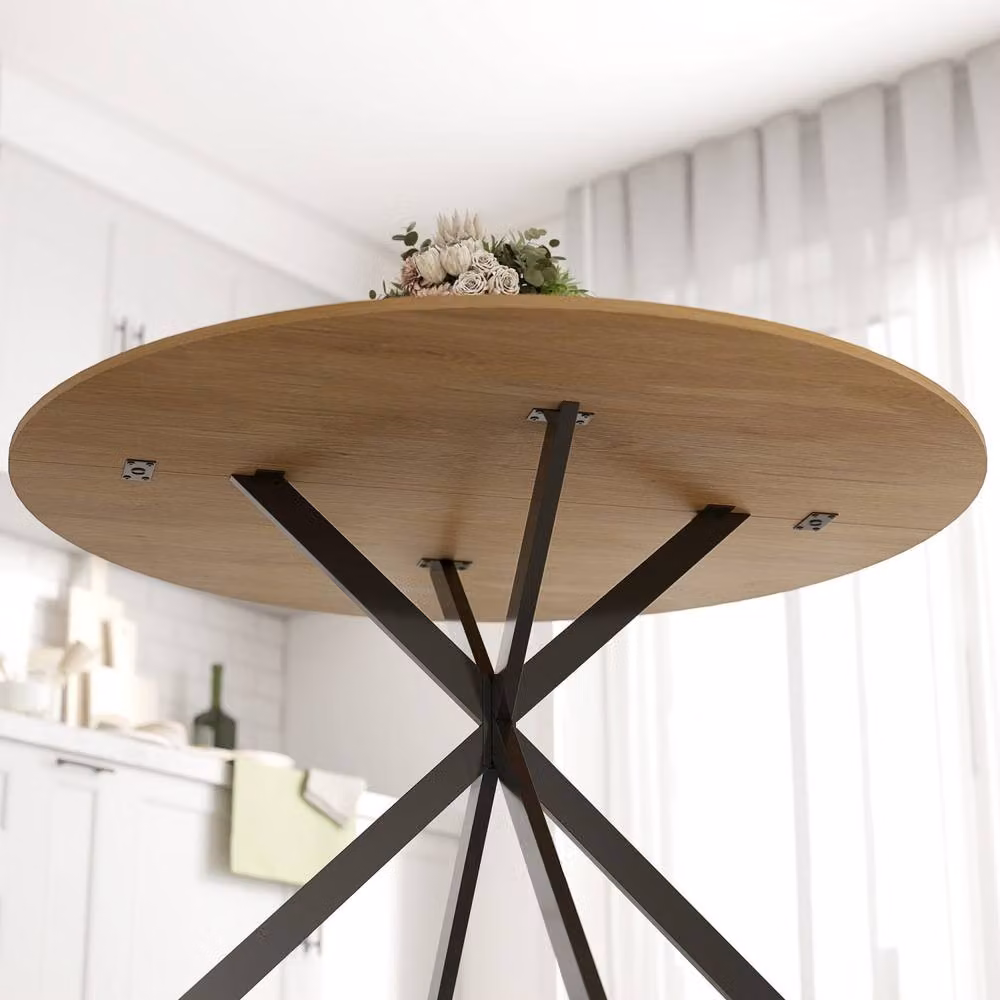 Wyld Haus Luhalari Round Industrial Dining Table, Diameter: 120 cm, Height: 75 cm, Natural Oak Effect – 4