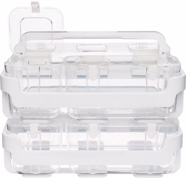 Deflecto Stackable Caddy Storage with Lid and Handles, White and Transparent Plastic, Pack of 2
