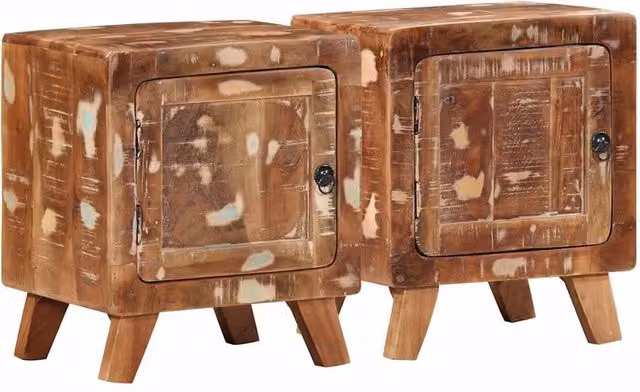 Berkfield Home Set of 2 Rustic Reclaimed Solid Wood Bedside Cabinets, Brown, W/D/H: 40 x 32 x 46 cm