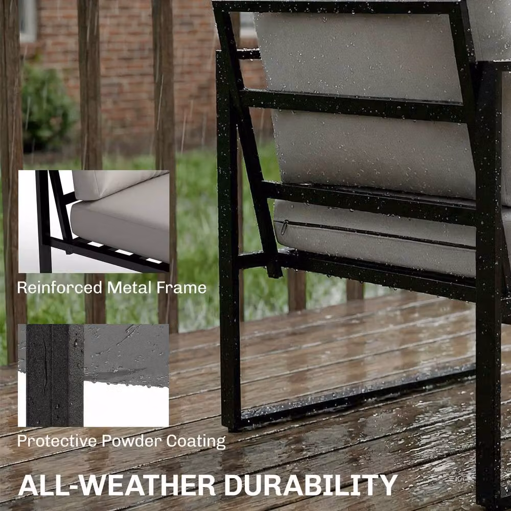 OUTSUNNY 4 Piece Modern Outdoor Garden Furniture Set in Grey with Upholstered Cushions and Metal Frame – 3