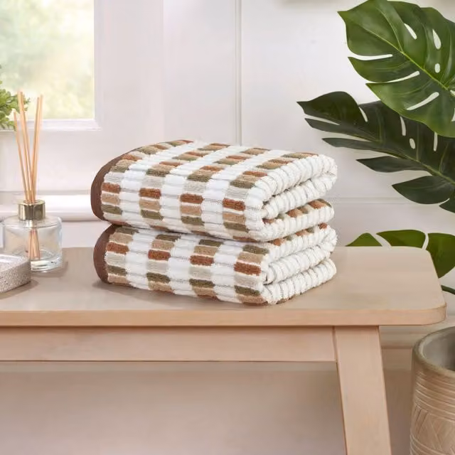 Rapport Home Santa Cruz Striped Cotton Towels in Multicolour Blue, Beige and Brown