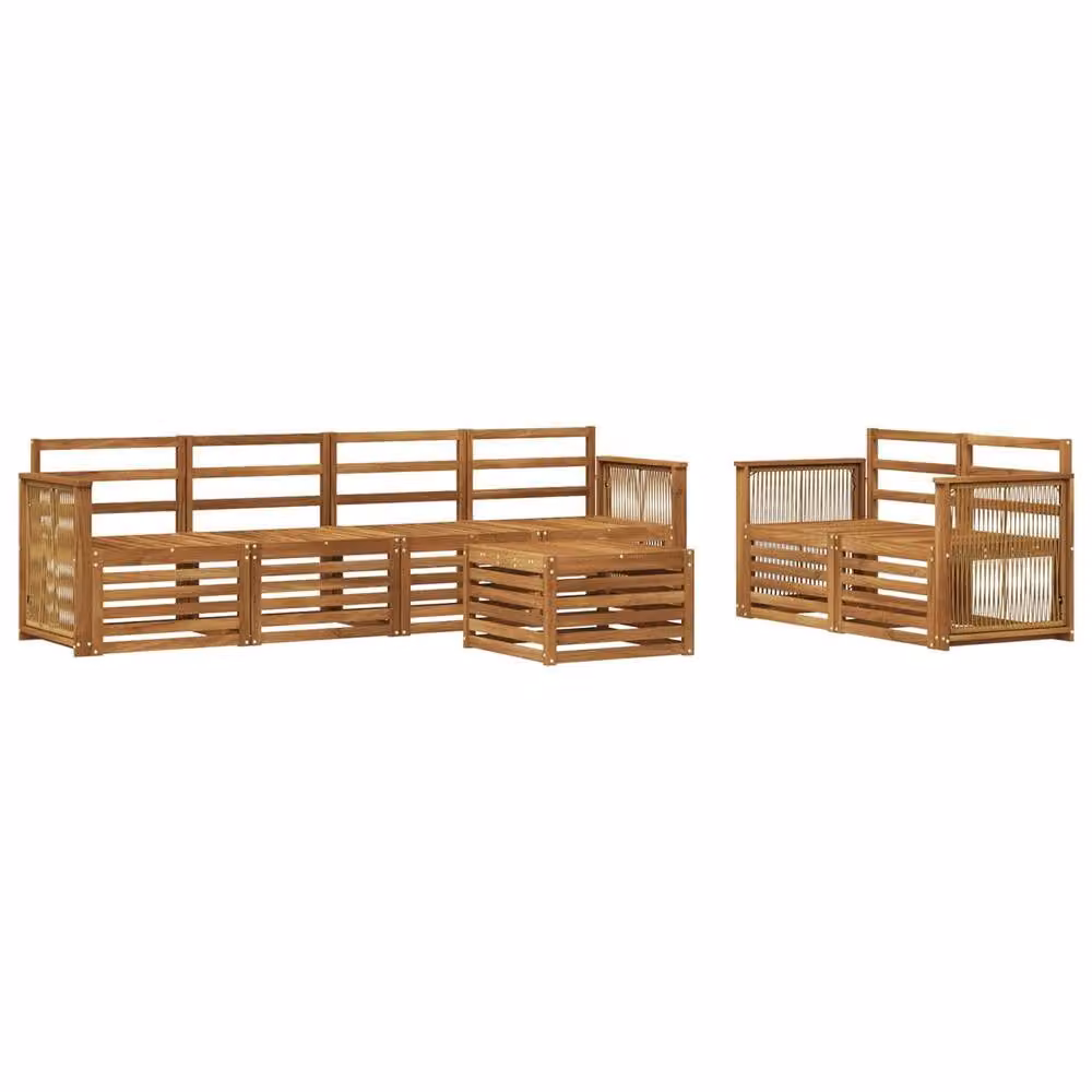 Berkfield Home 7 Piece L-Shape Outdoor Sofa Set in Brown Solid Acacia Wood with Cushions and Ottoman – 2