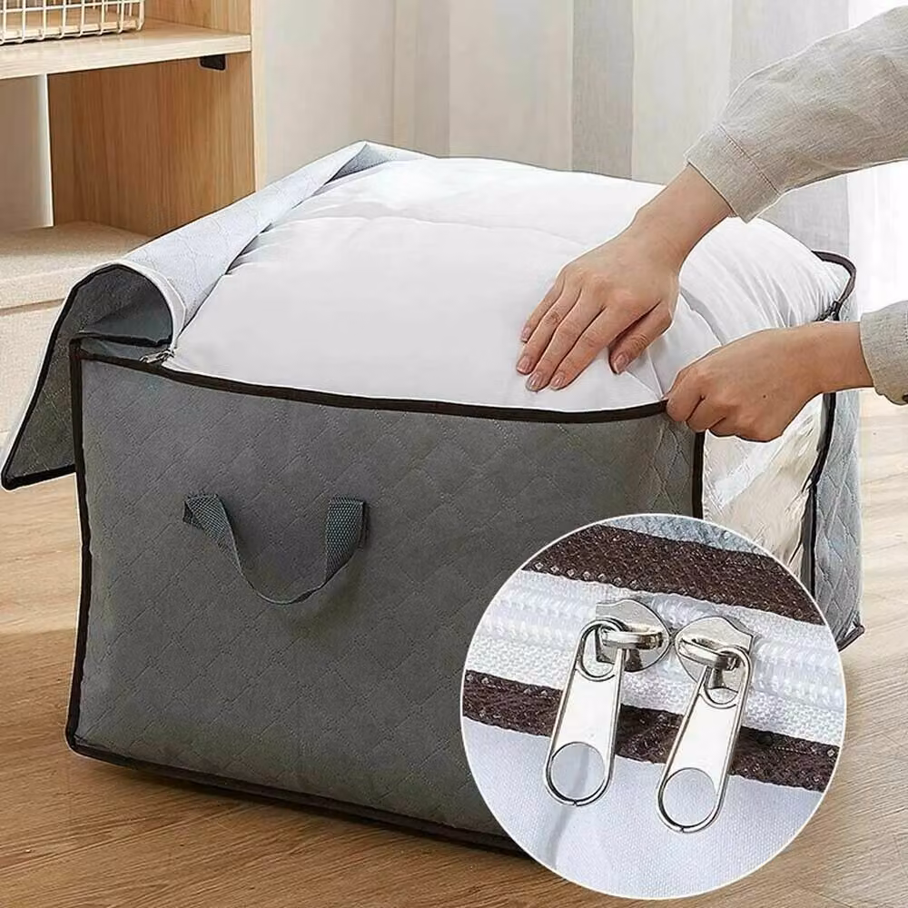 KORVIXA 3-Piece Fabric Clothes Storage Bags in Grey, Underbed with Handles, W/D/H: 80 x 80 x 80 cm – 5