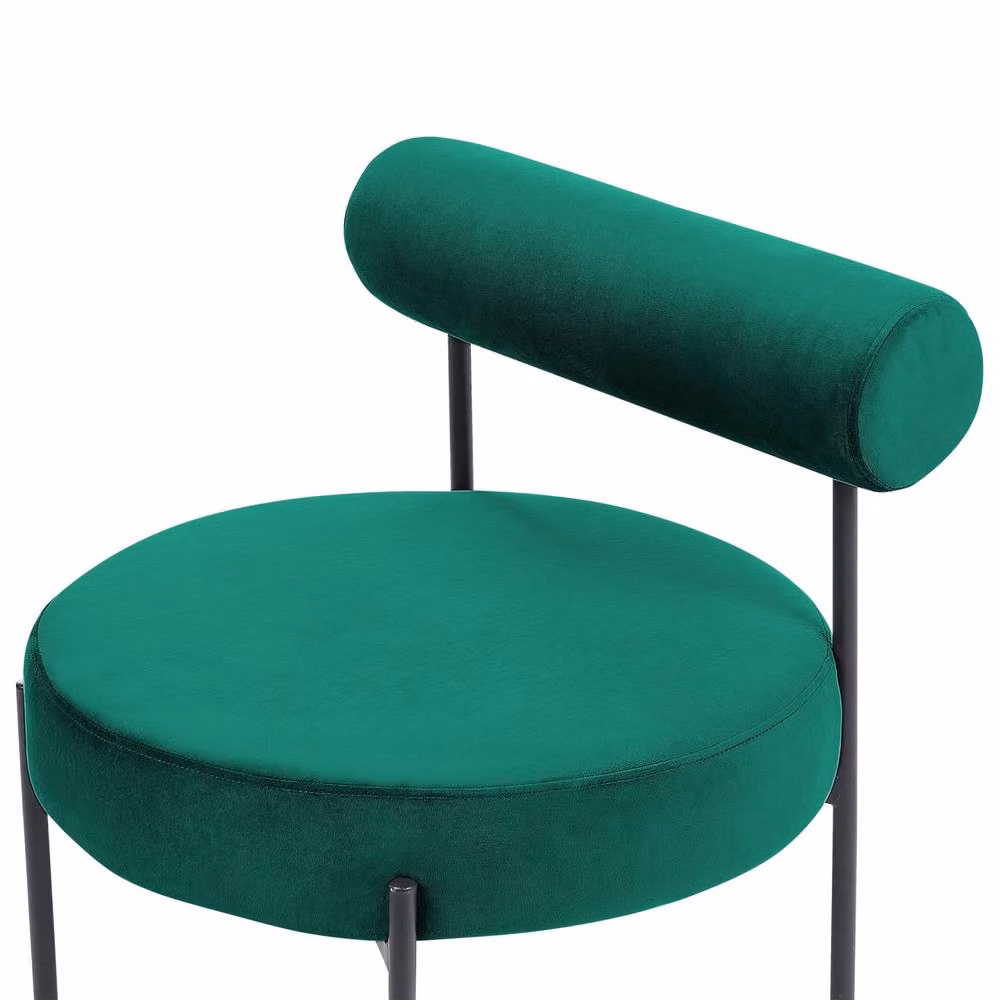 Wyld and Coco Emerald Green Velvet Armless Tub Chair with Black and Green Roll Back Bolster – 4