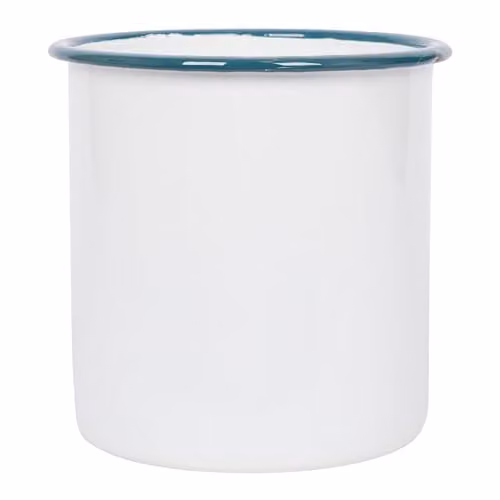 Argon Tableware White Enamel Utensil Holder with Green Rim, Height: 15.5 cm