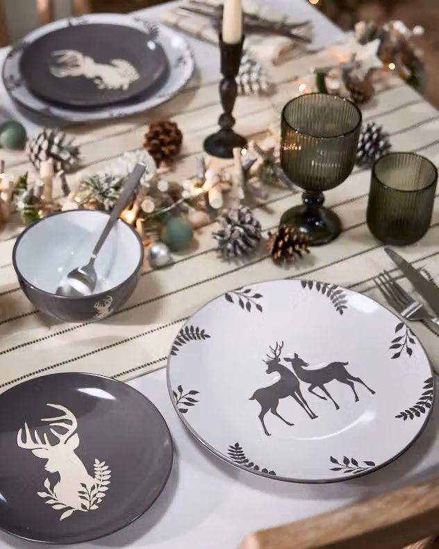 Dibor 24 Piece Grey and White Reindeer Christmas Ceramic Dinner Set for 8 People – 2