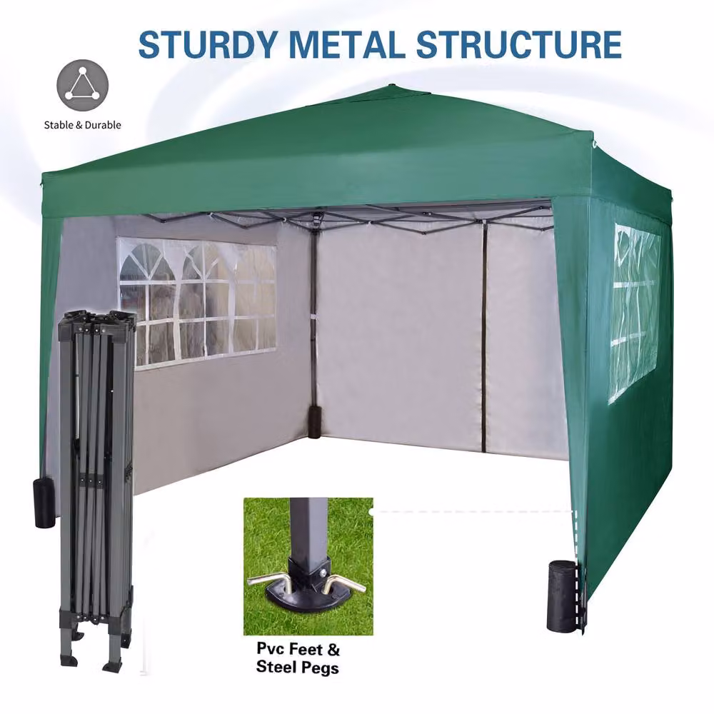 MCC Direct Green Pop Up Gazebo with Removable Sides and Storage Bag, W/D/H: 300 x 300 x 255 cm – 2