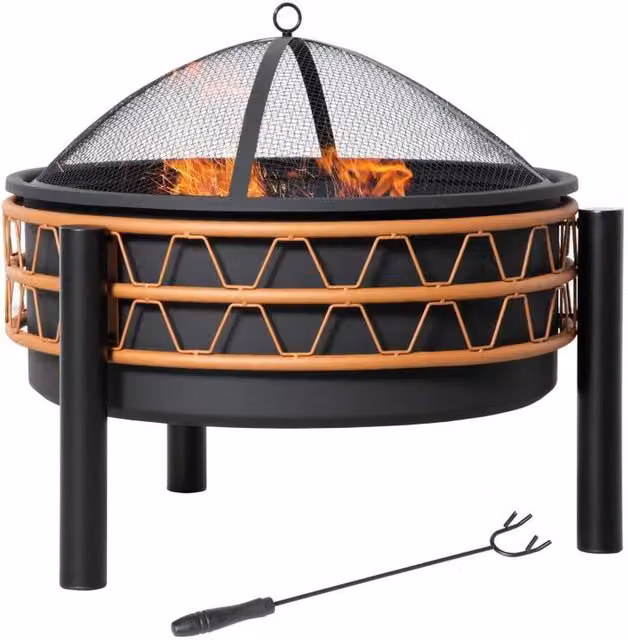 Chilli Seating Modena Outdoor Fire Pit Steel Round Wood Burner in Black and Orange