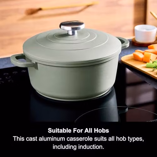 Morphy Richards Green Cast Aluminium Casserole with Ceramic Non-Stick Coating, 2.3 l – 6