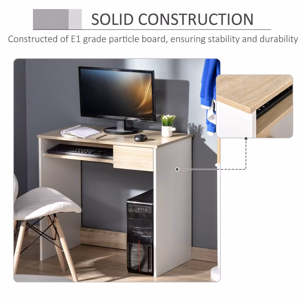 STILVORA Modern Computer Desk with Keyboard Tray and Drawer in Light Oak, W/D/H: 120 x 60 x 75 cm – 6