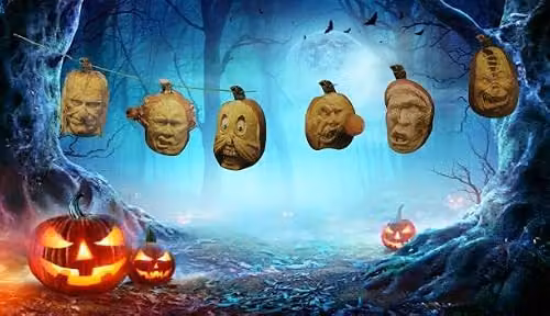 Shatchi Halloween Spooky Pumpkin Face Banner Garland, Orange Multicolour Hanging Bunting Decor – 3