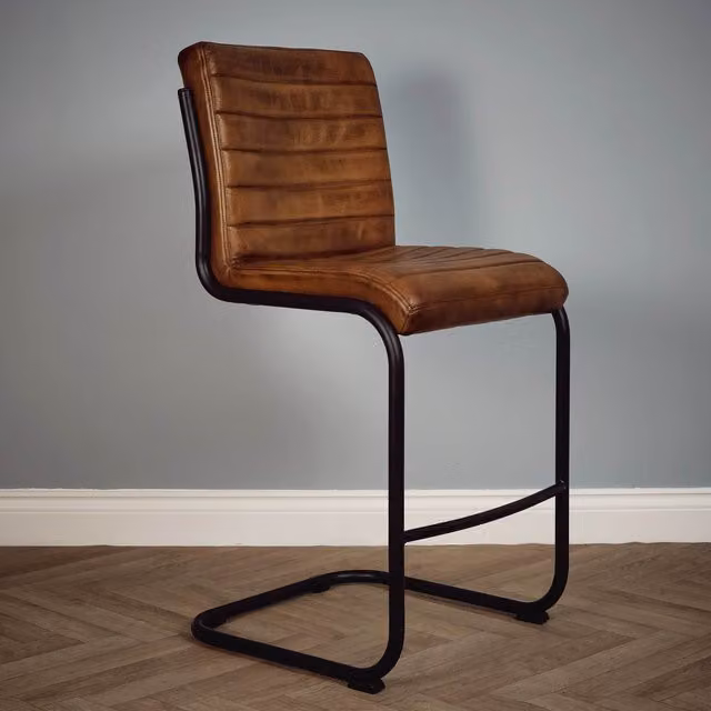 Elm Home And Garden Industrial Leather and Metal Bar Stool in Brown and Black