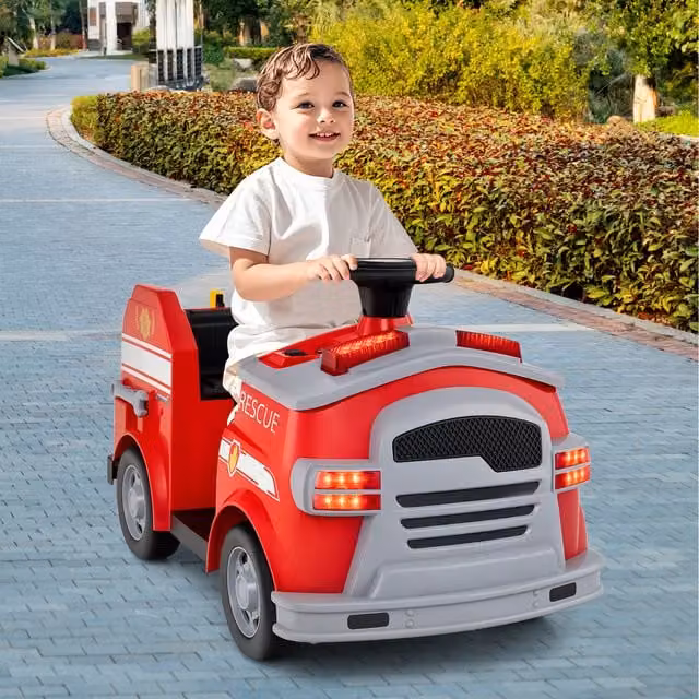 Costway Red Electric Ride On Fire Toy Car with Rechargeable Battery