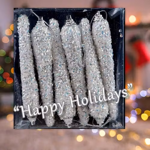 VFM e-Store Crystal Look Icicle Christmas Tree Ornaments, Pack of 6, White/Transparent, 12 cm – 6