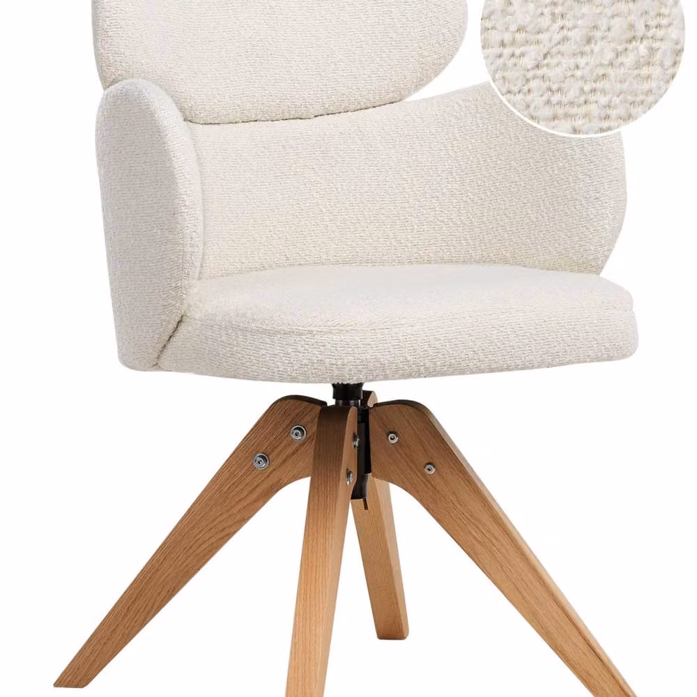 Wyld and Coco Nordic Swivel Dining Chair in Light Beige Bouclé with Oak Wood Base – 2