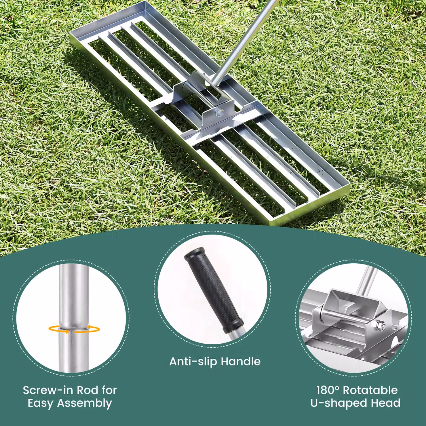 Gymax Heavy Duty Lawn Leveling Rake in Silver – 2