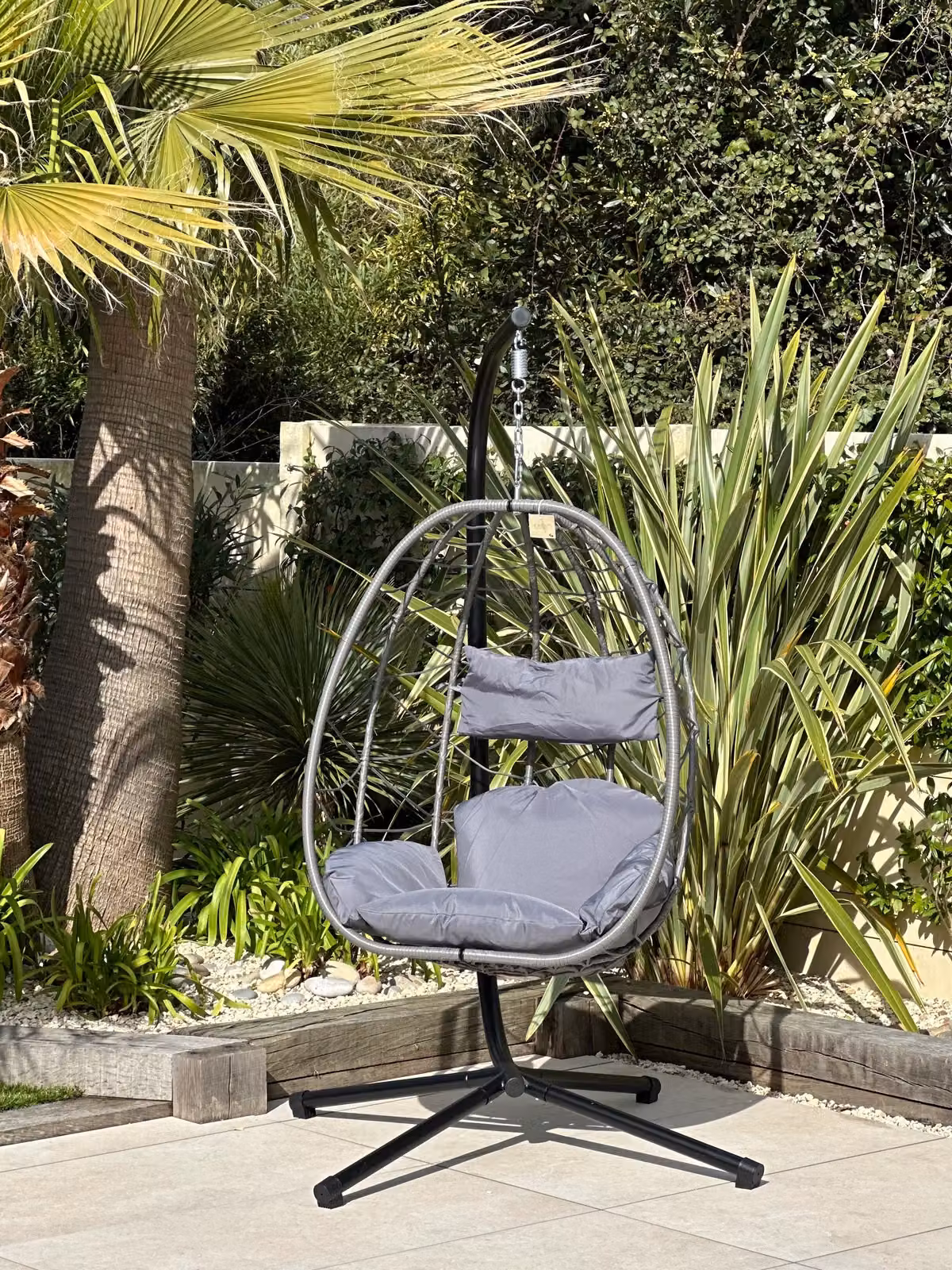 Nordlys Black Rattan and Metal Hanging Armchair – 4