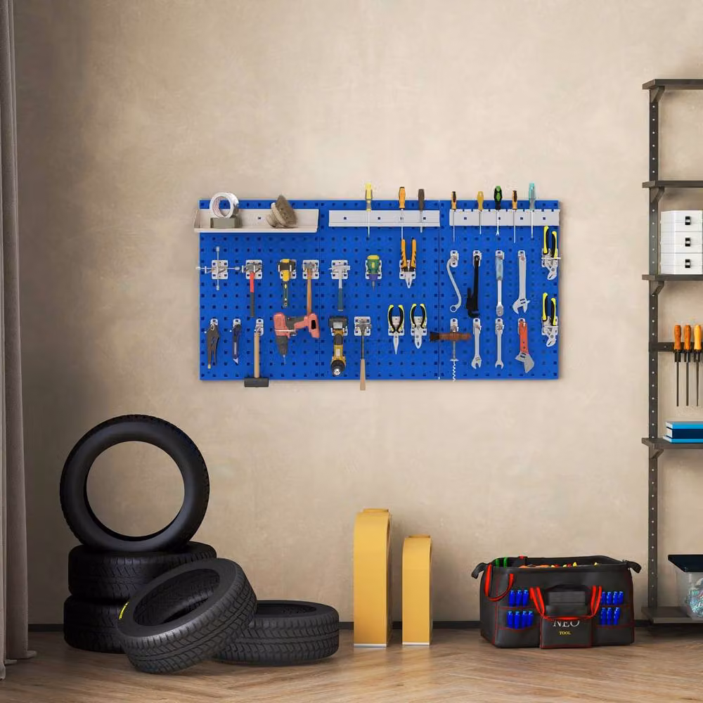 Gymax Wall-Mounted Metal Pegboard Tool Organising Kit in Blue – 2