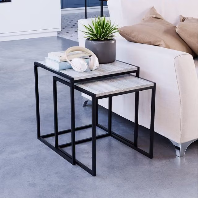 Vida Designs Brooklyn Nest of 2 Industrial Tables in Grey and Black