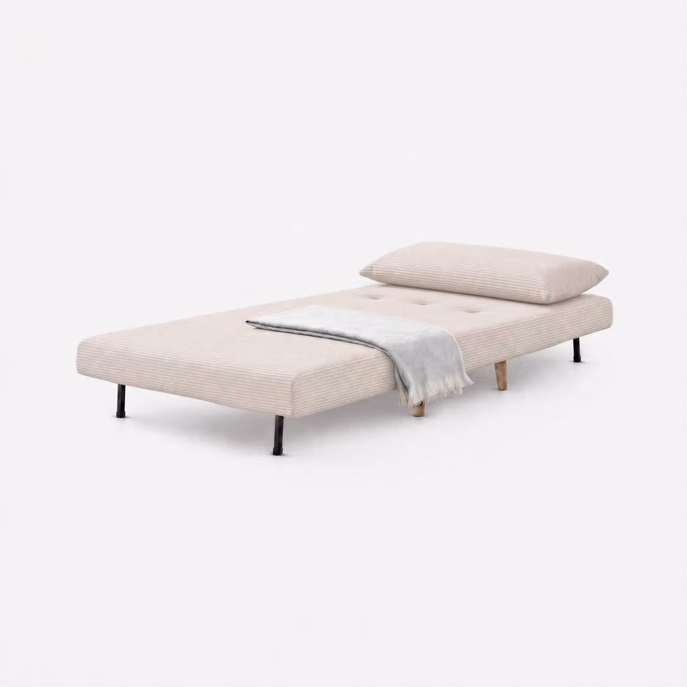 FurnitureboxUK Bobby Cream Beige Jumbo Corduroy Single Folding Sofa Bed Chair – 2