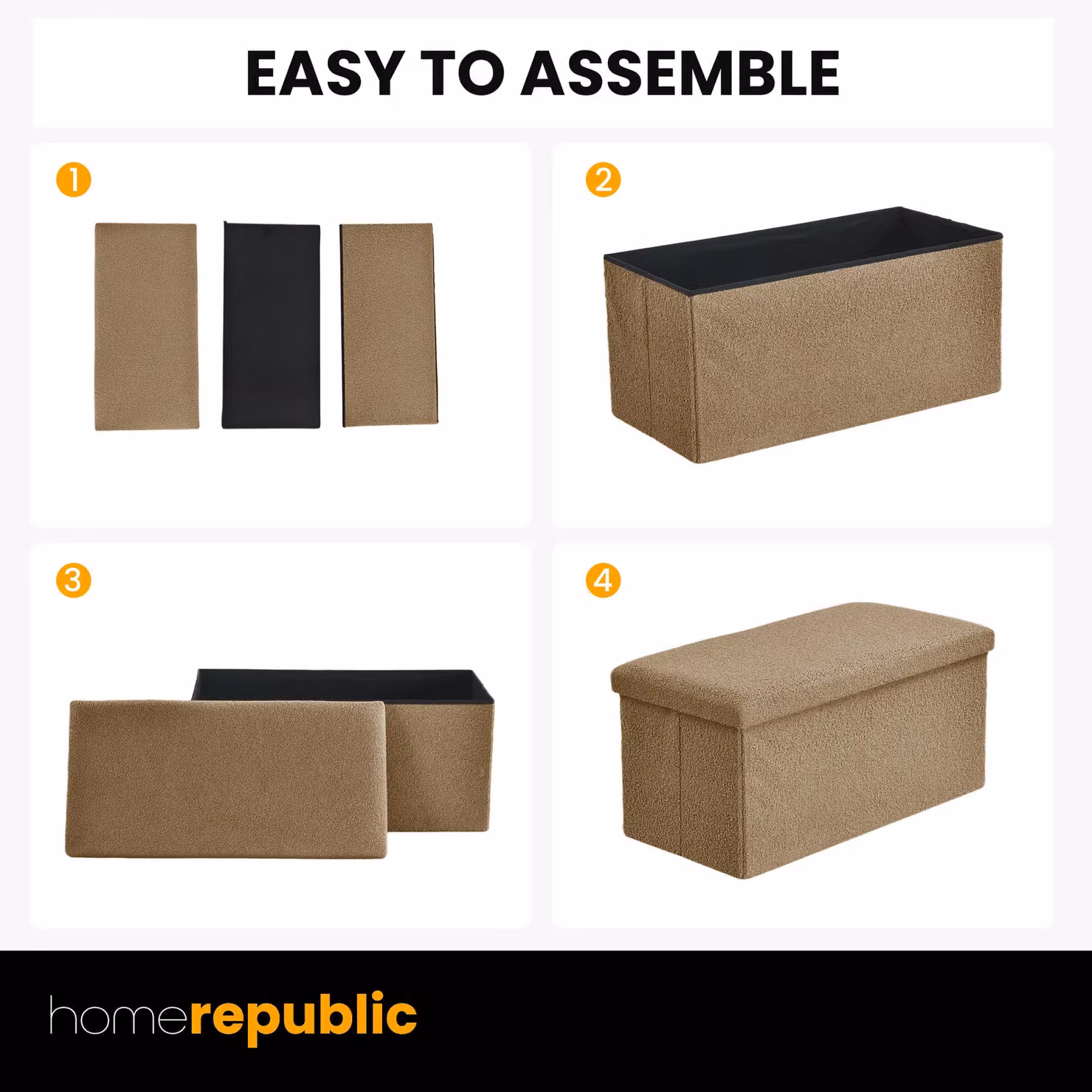 Home Republic Teddy Boucle Foldable Storage Ottoman in Beige, Small – 3
