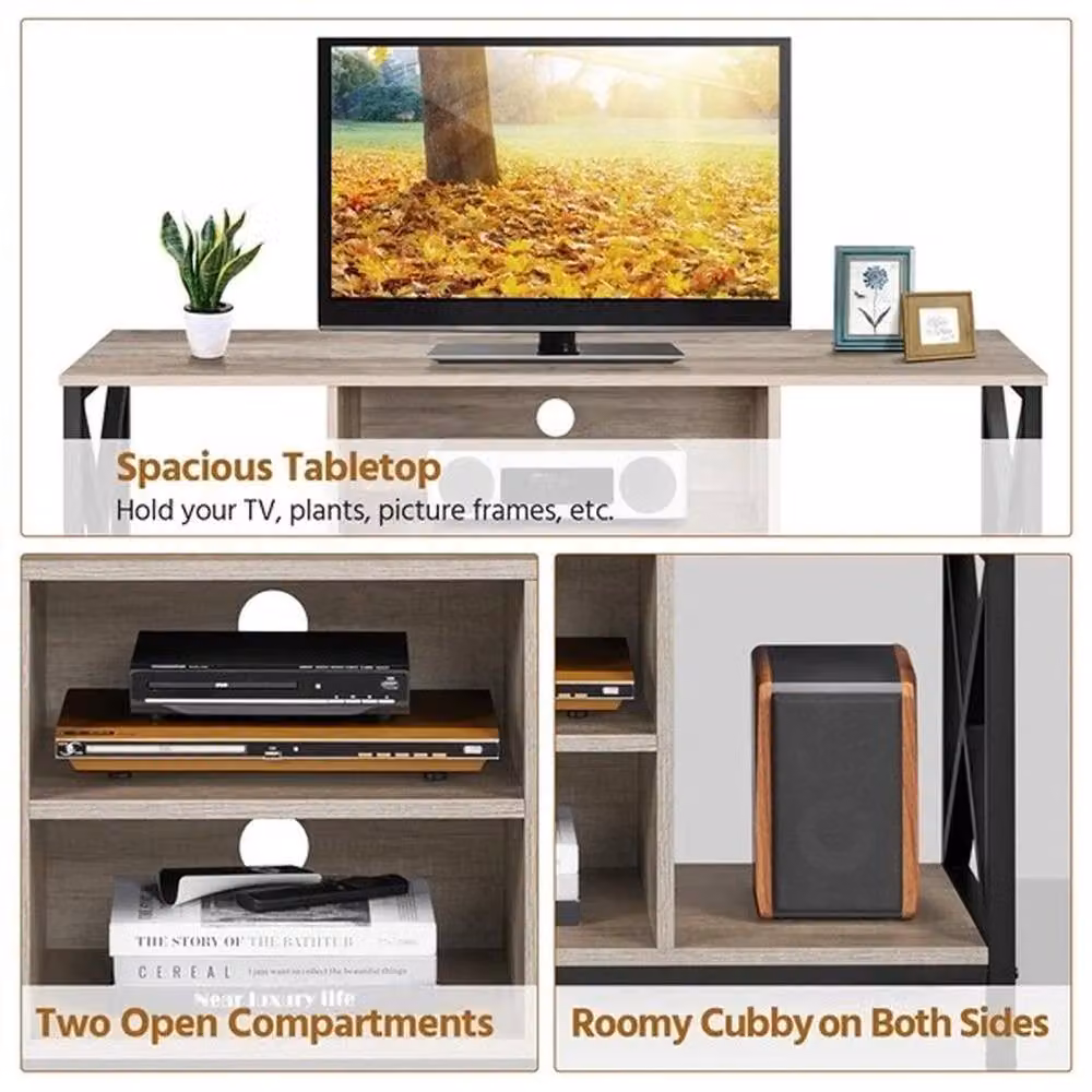 KORVIXA Industrial TV Stand with Shelves and Media Compartments in Brown, W/D/H: 50.5 x 40 x 40 cm – 4
