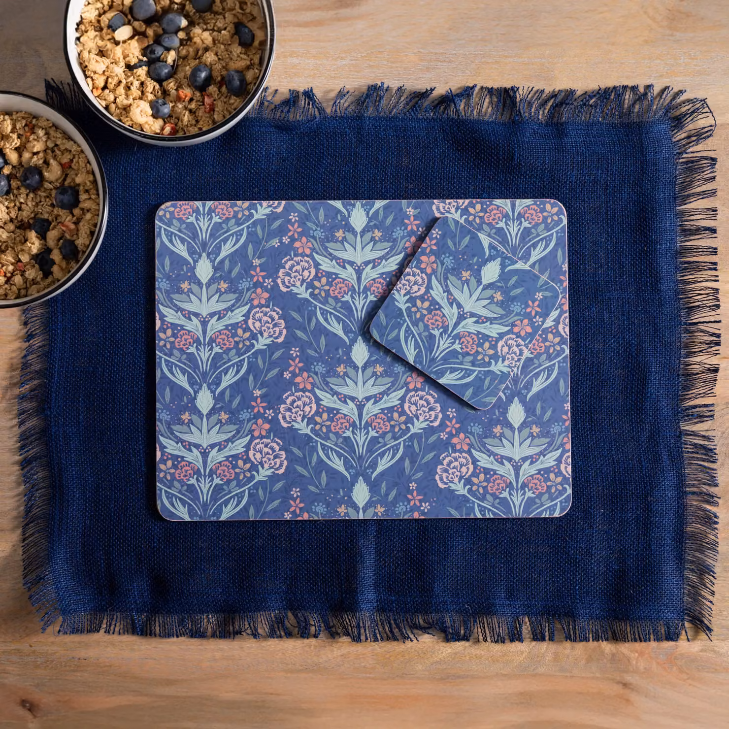 Creative Tops Set of 4 Blue Floral Art Nouveau Rectangular Placemats with Cork Backing, W: 30 cm, D: 22 cm, H: 1.5 cm – 5