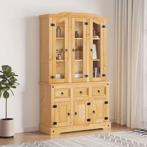 vidaXL Corona Highboard in Brown Solid Mexican Pine, W/D/H: 112 x 43 x 191.5 cm