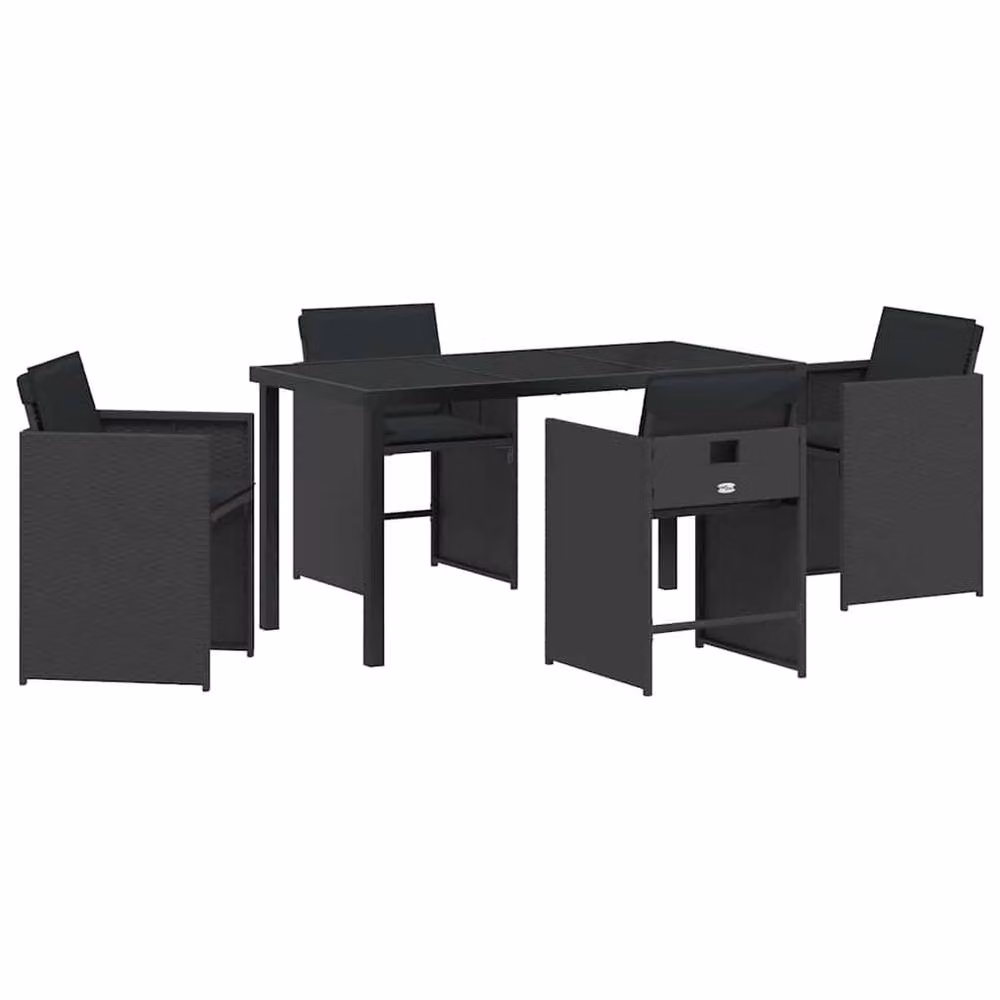 Berkfield Home 5 Piece Black Poly Rattan Garden Dining Set with Glass Top – 2