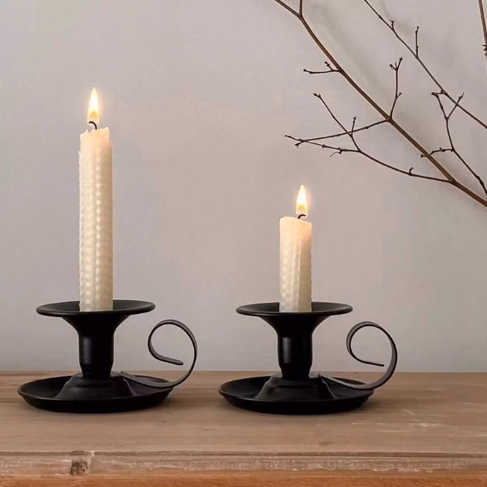 FLAVORA Retro Black Metal Taper Candle Holder for Tabletop Use – 3