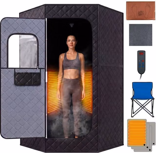 Costway Portable Full Body Far Infrared Sauna Tent with Heated Foot Pad, Black