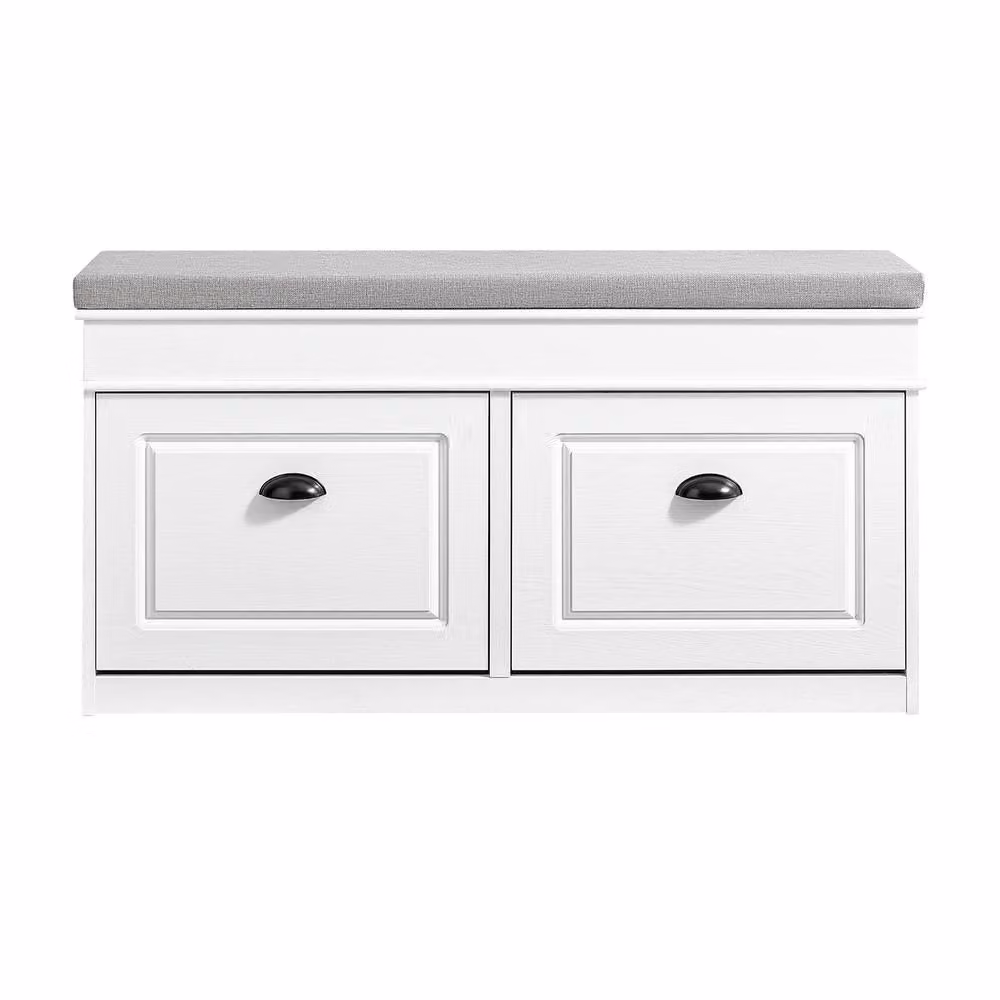 SoBuy Modern Slim Entrance Bench with Fabric Cushioned Seat and Shoe Storage in White and Silver – 2