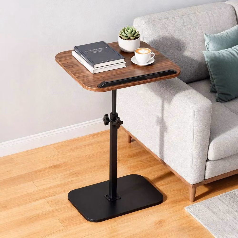PAWNORA Adjustable Height Side Table in Brown Wood and Metal – 3