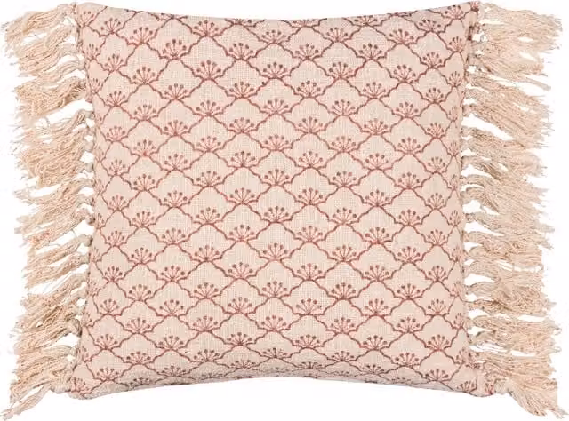 Make it a Home Saku Blossom Fringed Square Cushion in Red with Feather Filling