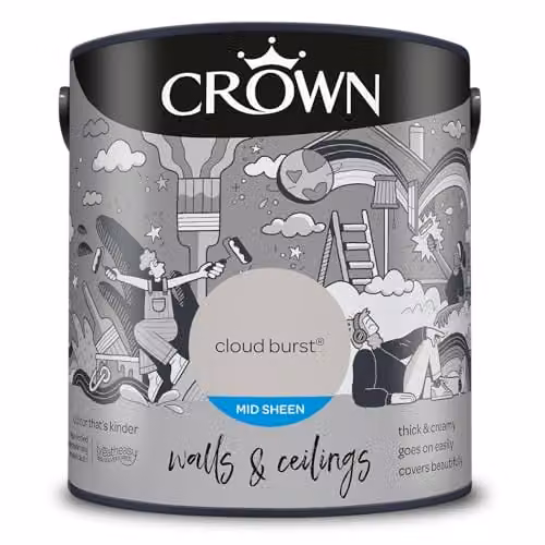 Crown Cloud Burst Grey Walls and Ceilings Mid Sheen Emulsion 2.5 l