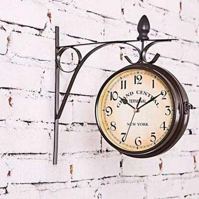 SPETLEK Paddington Station Retro Double Sided Outdoor Garden Wall Clock in Black Metal