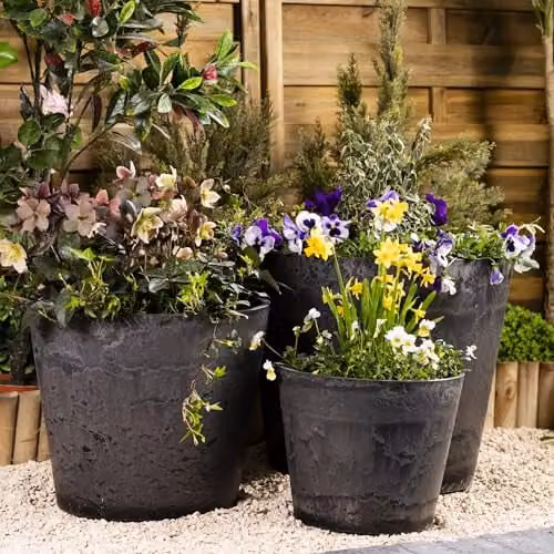 Garden Gear Caesar Charcoal Marble Effect Plastic Garden Planter Set of 3 (Grey, Brown, Anthracite) – 2