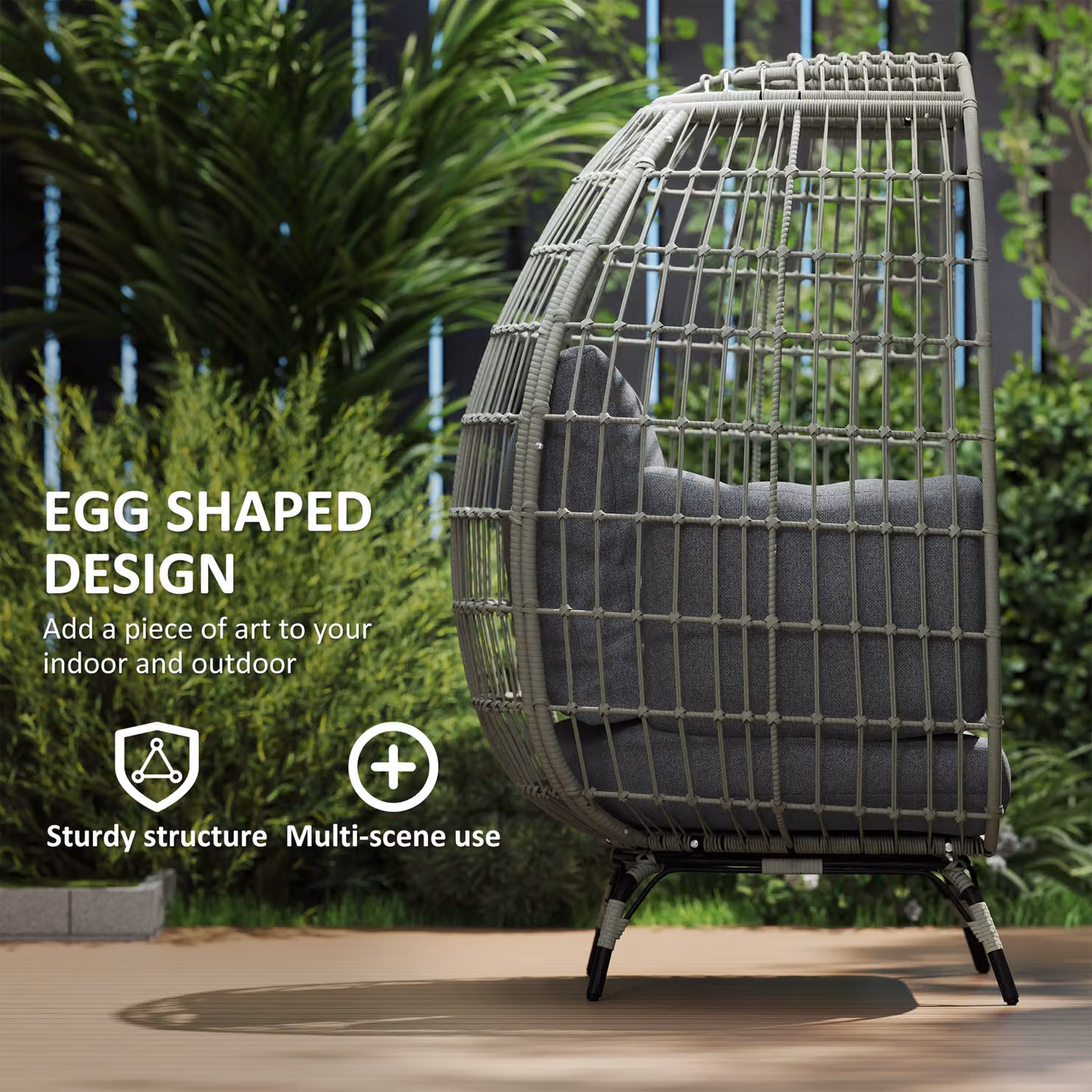 Outsunny Rattan Egg Lounge Chair with Cushions and Armrests, Charcoal Grey – 5